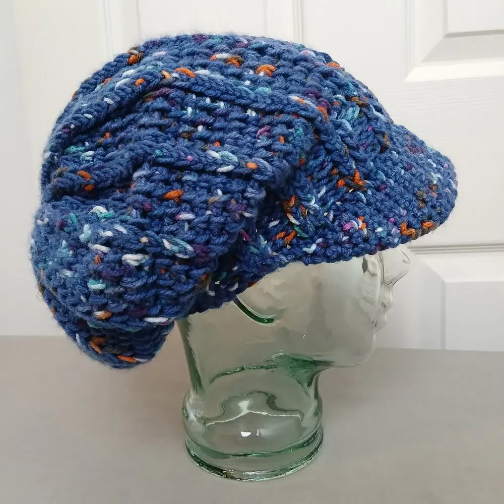 Navy Speckle Slouchy with a Brim OSFM premade newsboy slouch hat boho cottage
